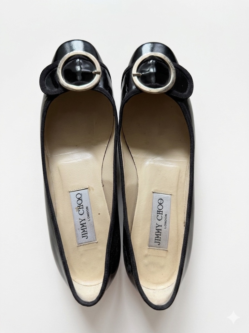 Jimmy Choo Nevada Black Patent Leather Flats with Gold Buckle (Early 00s) - Picture 1 of 5
